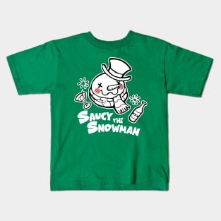 Saucy The Snowman - Frosty Humor - White Outlined Version Kids T-Shirt